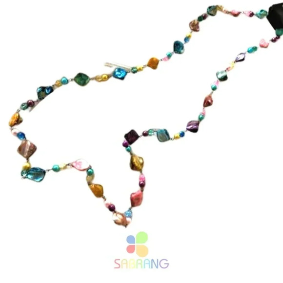 Women's Fashion 36" Long Multicolor Shell & Beaded Unique Designer Necklace - Picture 3 of 3